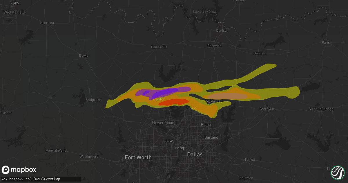 Hail map in Aubrey, TX on April 3, 2014
