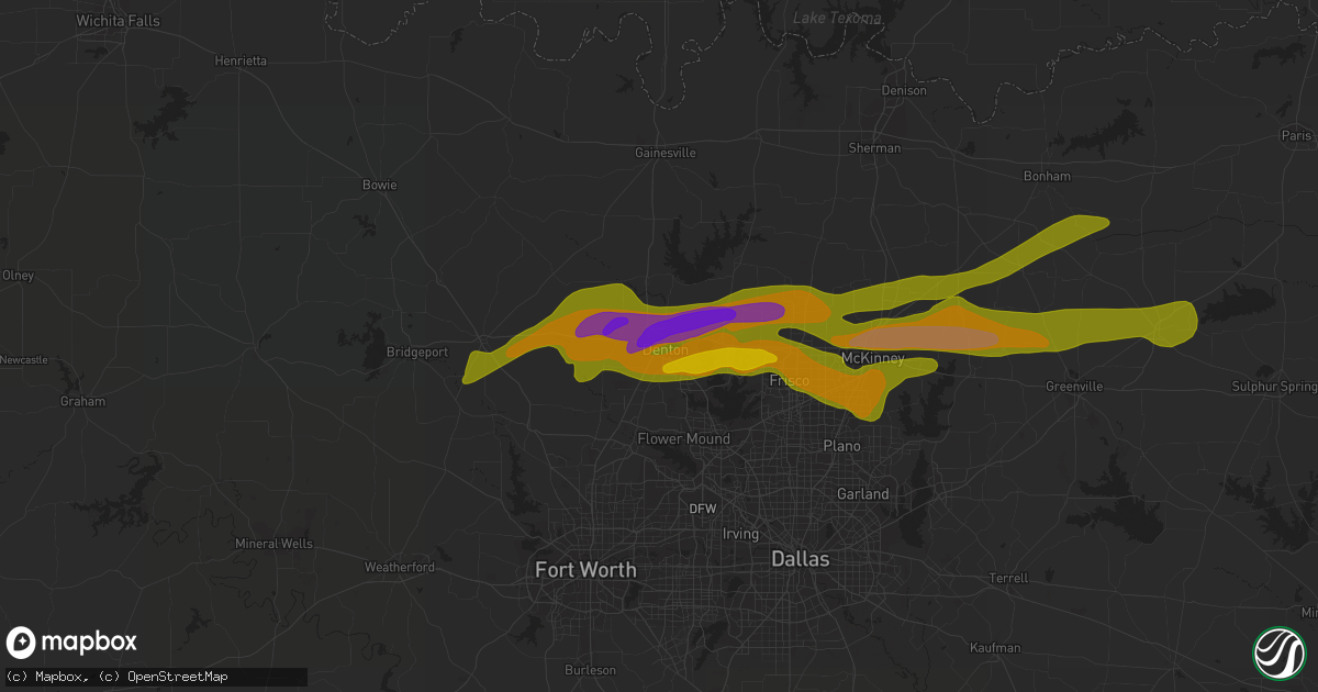 Hail map in Denton, TX on April 3, 2014