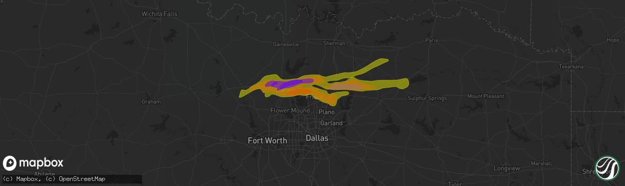 Hail map in Frisco, TX on April 3, 2014