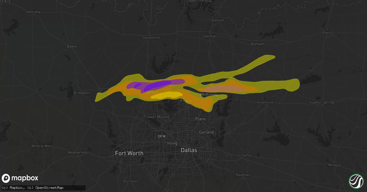 Hail map in Frisco, TX on April 3, 2014