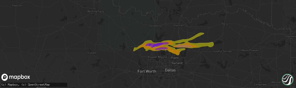 Hail map in Krum, TX on April 3, 2014