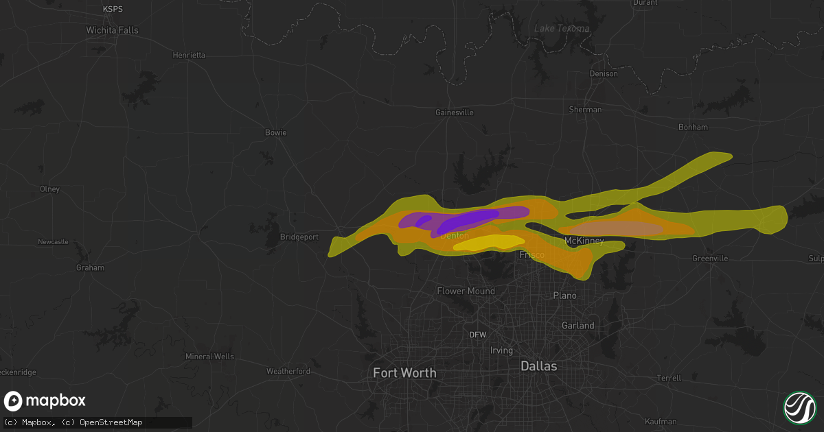 Hail map in Krum, TX on April 3, 2014