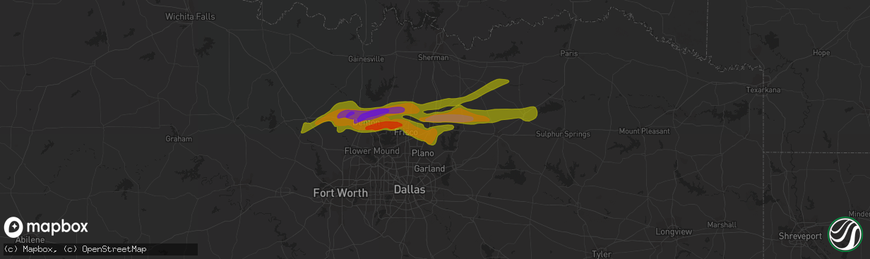 Hail map in Mckinney, TX on April 3, 2014