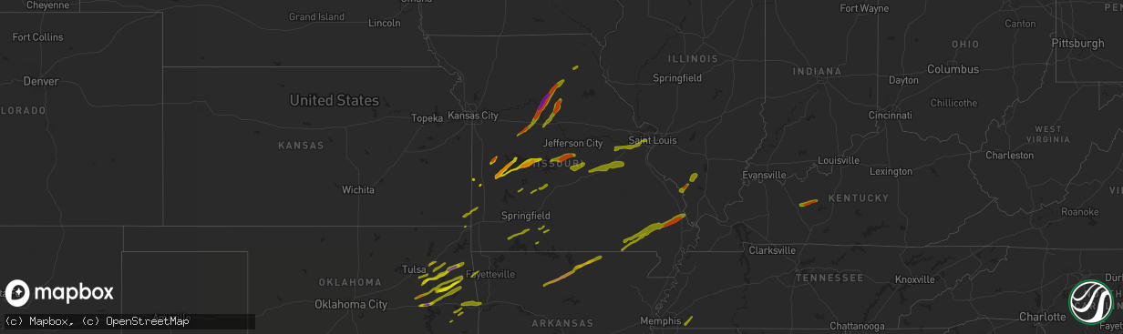 Hail map in Missouri on April 3, 2014