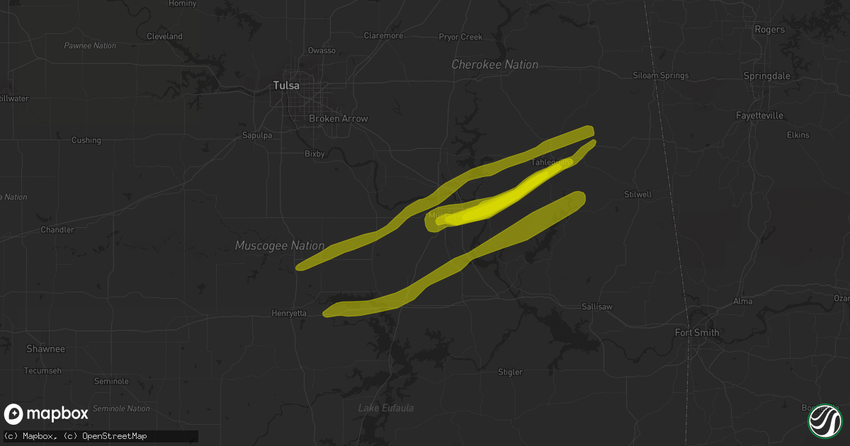 Hail map in Muskogee, OK on April 3, 2014