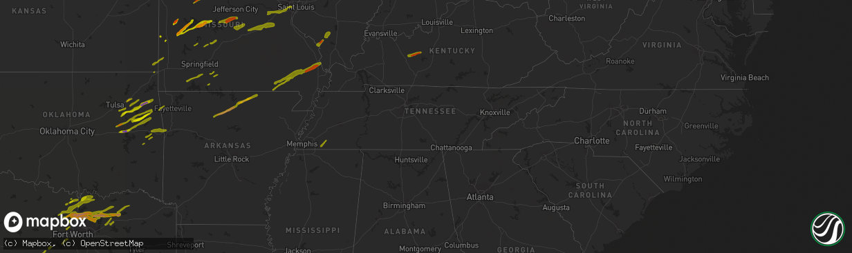 Hail map in Tennessee on April 3, 2014