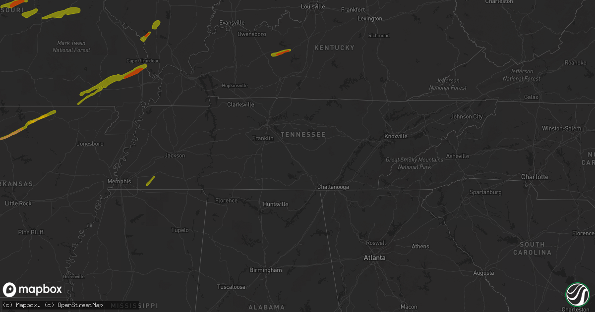Hail map in Tennessee on April 3, 2014