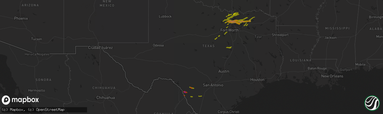 Hail map in Texas on April 3, 2014