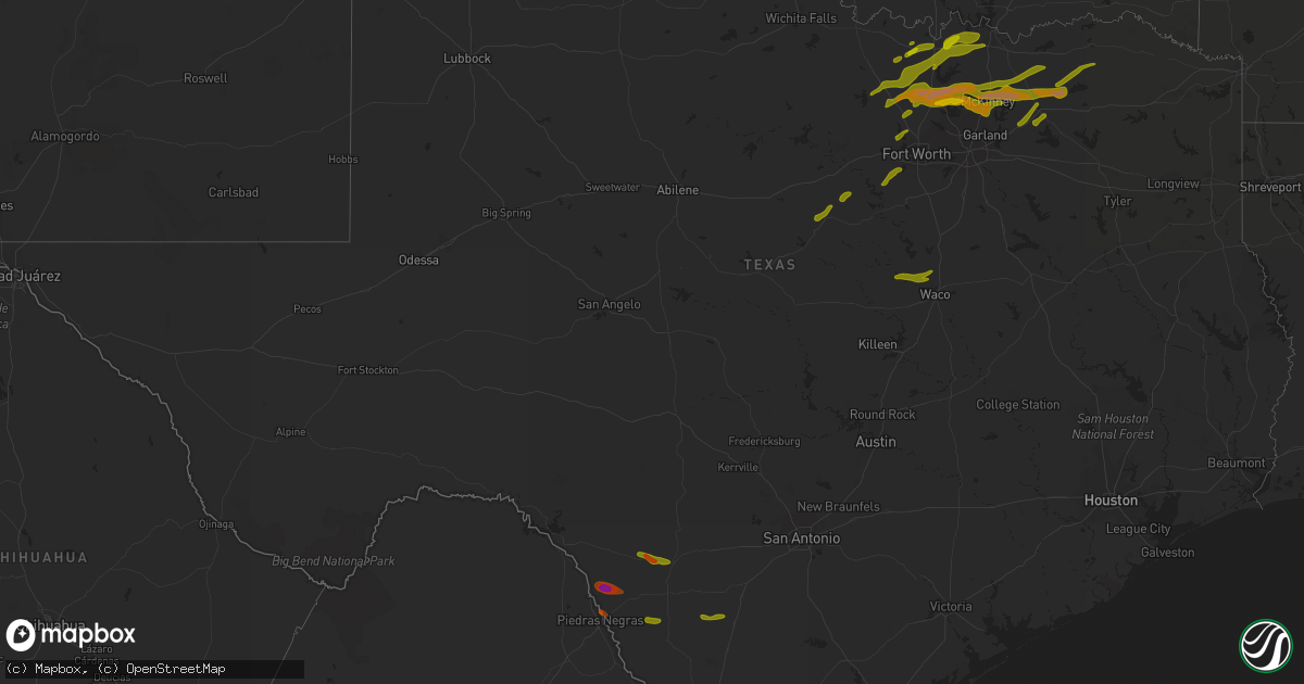 Hail map in Texas on April 3, 2014