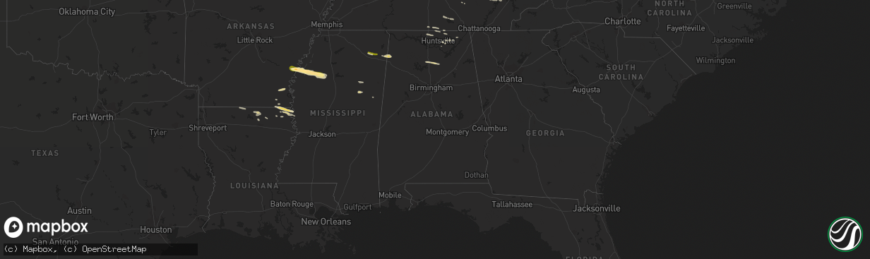 Hail map in Alabama on April 3, 2015