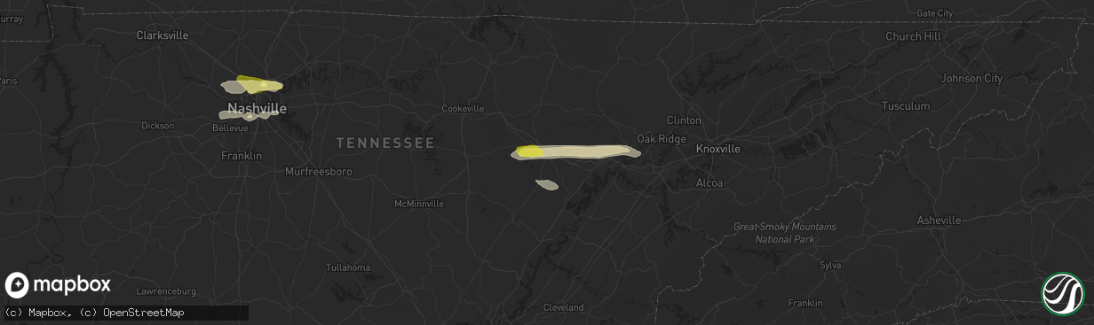 Hail map in Crossville, TN on April 3, 2015