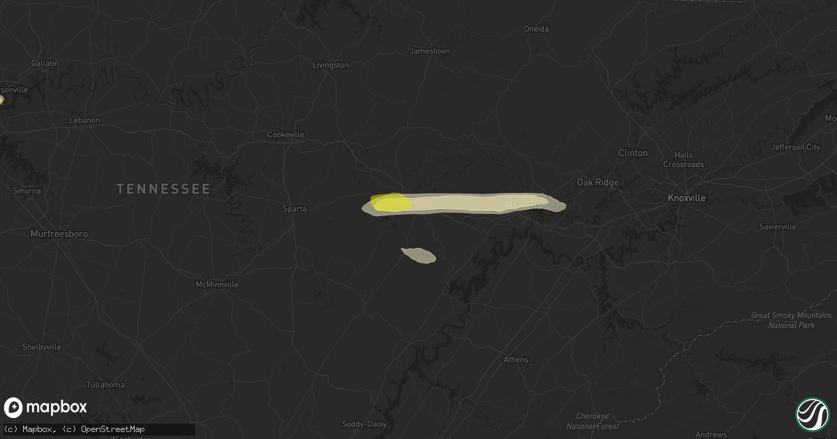 Hail map in Crossville, TN on April 3, 2015