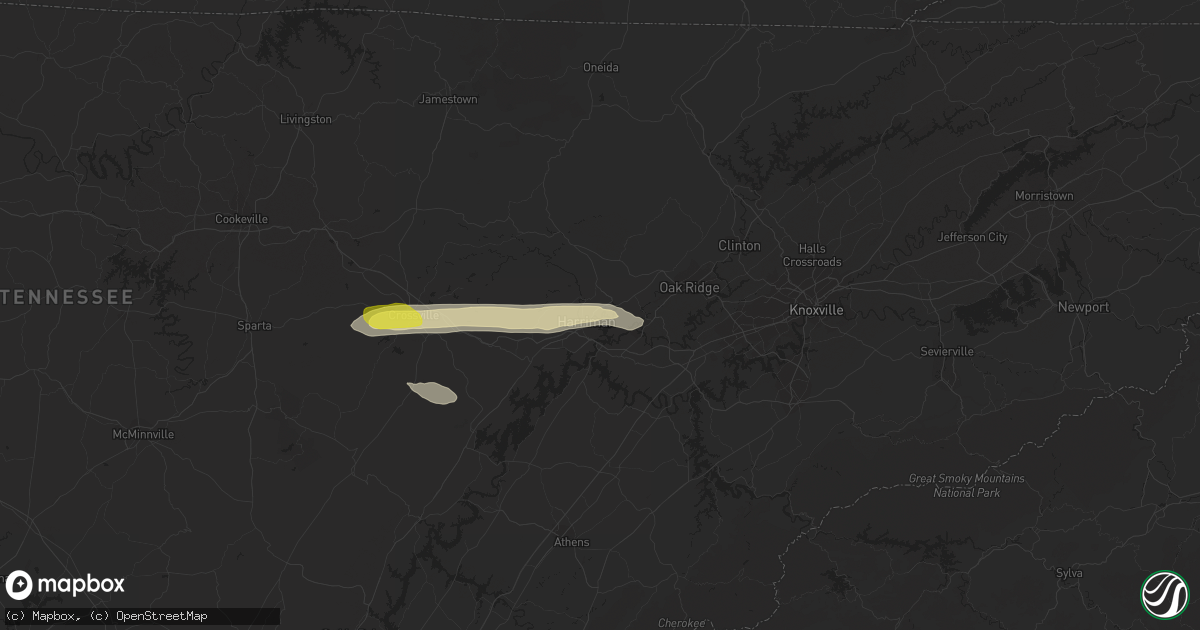 Hail map in Harriman, TN on April 3, 2015