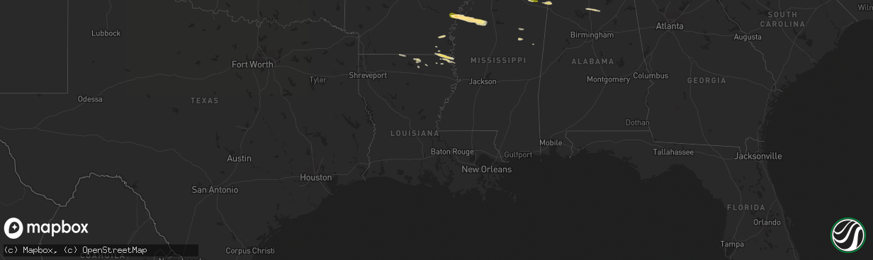 Hail map in Louisiana on April 3, 2015