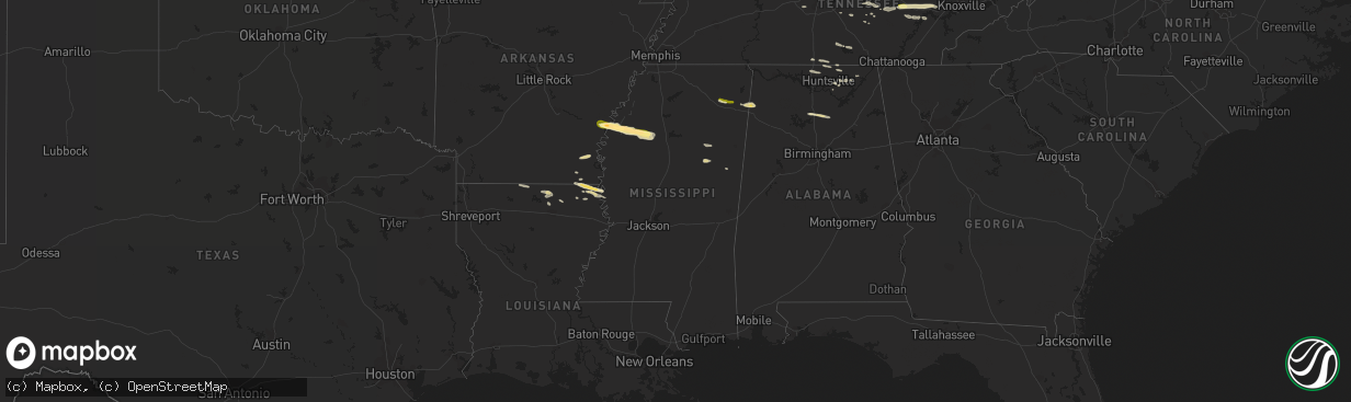 Hail map in Mississippi on April 3, 2015