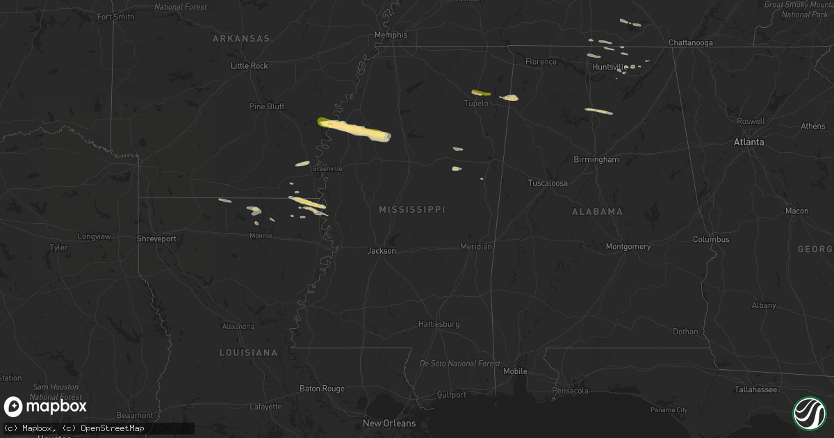 Hail map in Mississippi on April 3, 2015