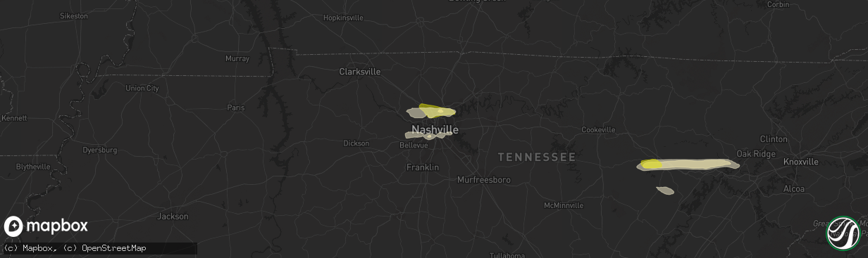 Hail map in Nashville, TN on April 3, 2015