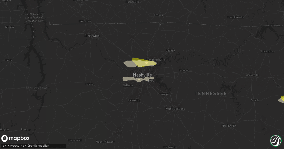 Hail map in Nashville, TN on April 3, 2015