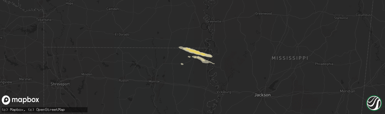 Hail map in Oak Grove, LA on April 3, 2015