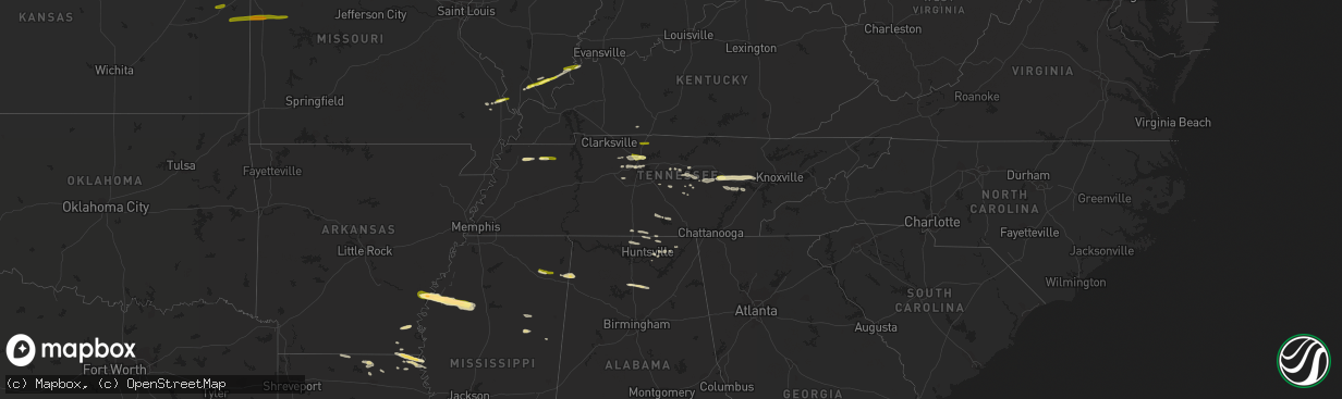 Hail map in Tennessee on April 3, 2015