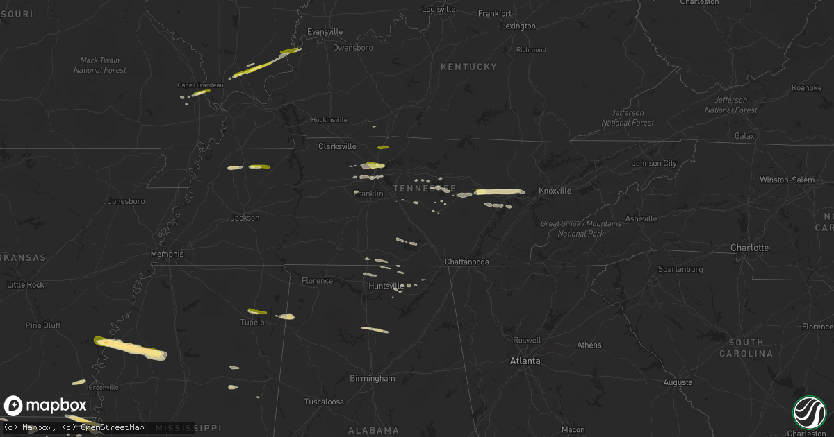 Hail map in Tennessee on April 3, 2015