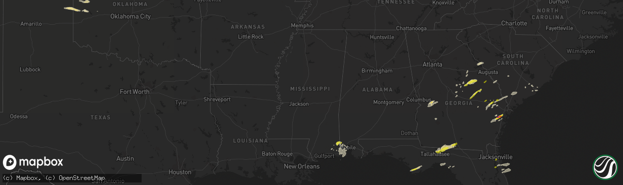 Hail map in Mississippi on April 3, 2017