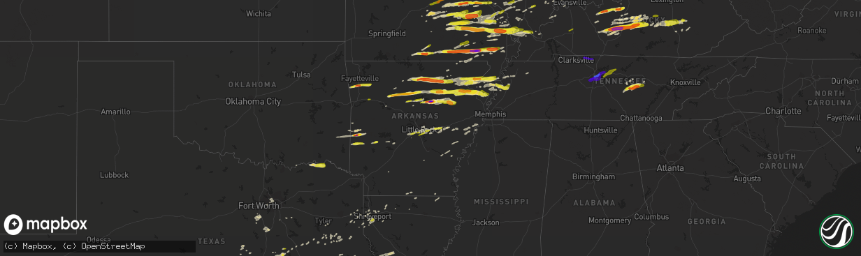 Hail map in Arkansas on April 3, 2018