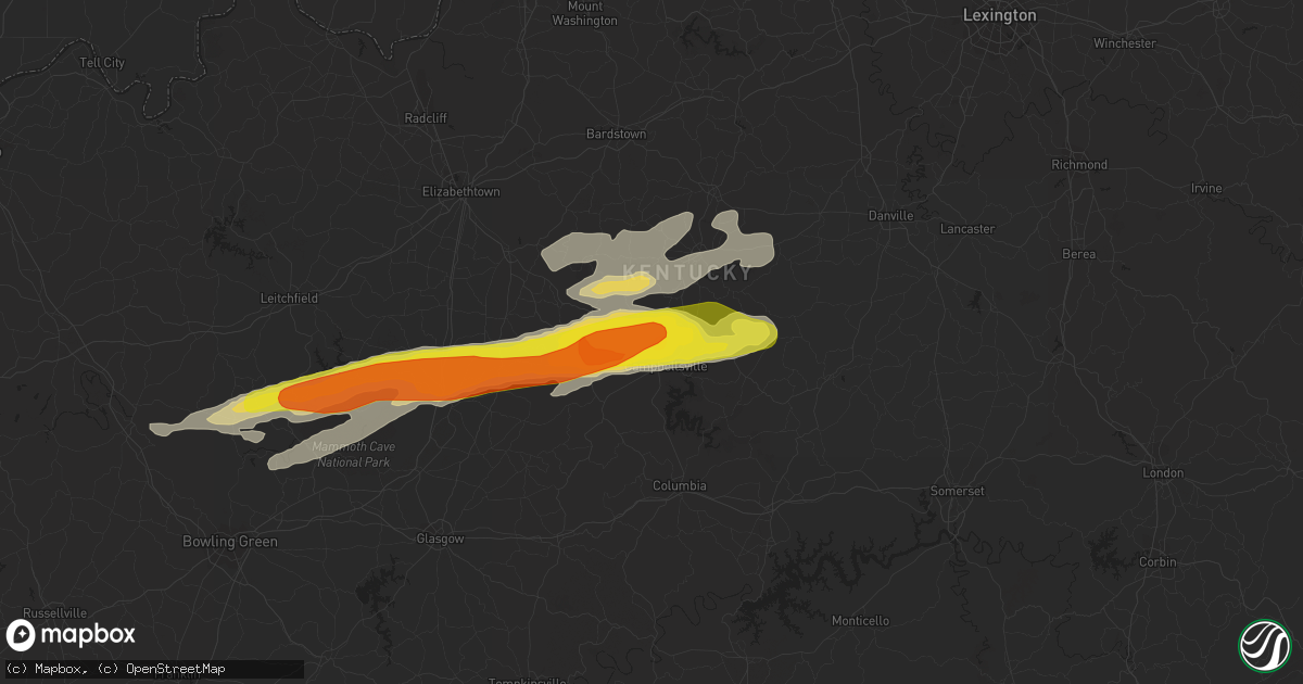Hail map in Campbellsville, KY on April 3, 2018