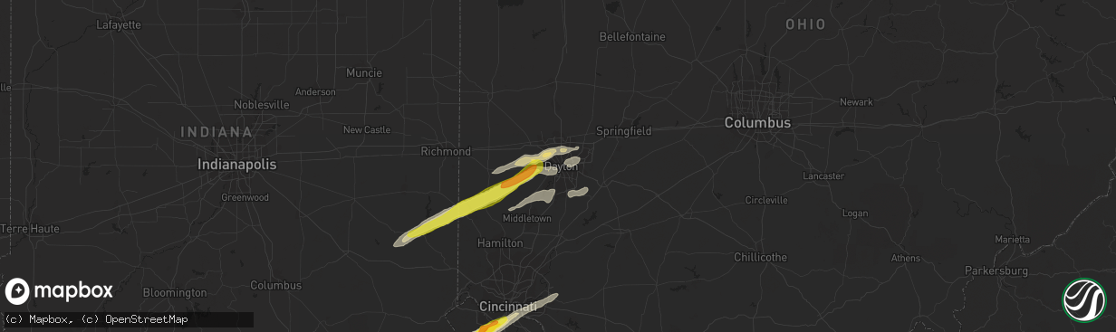 Hail map in Dayton, OH on April 3, 2018