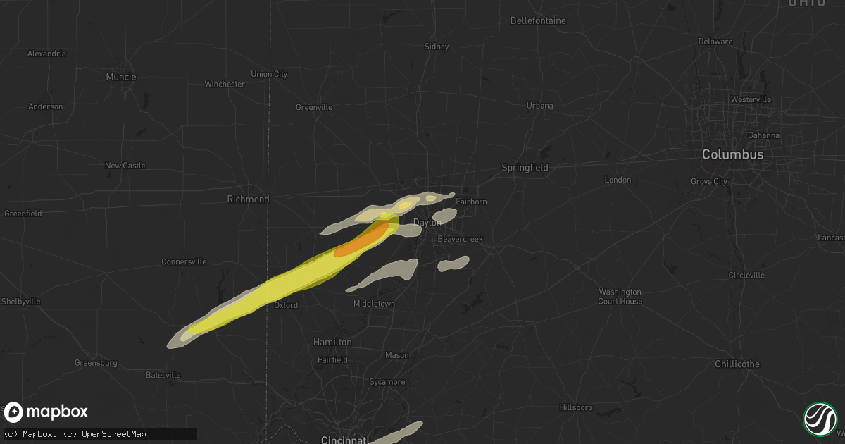 Hail map in Dayton, OH on April 3, 2018
