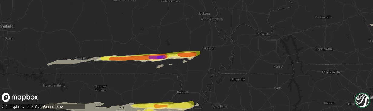 Hail map in Dexter, MO on April 3, 2018