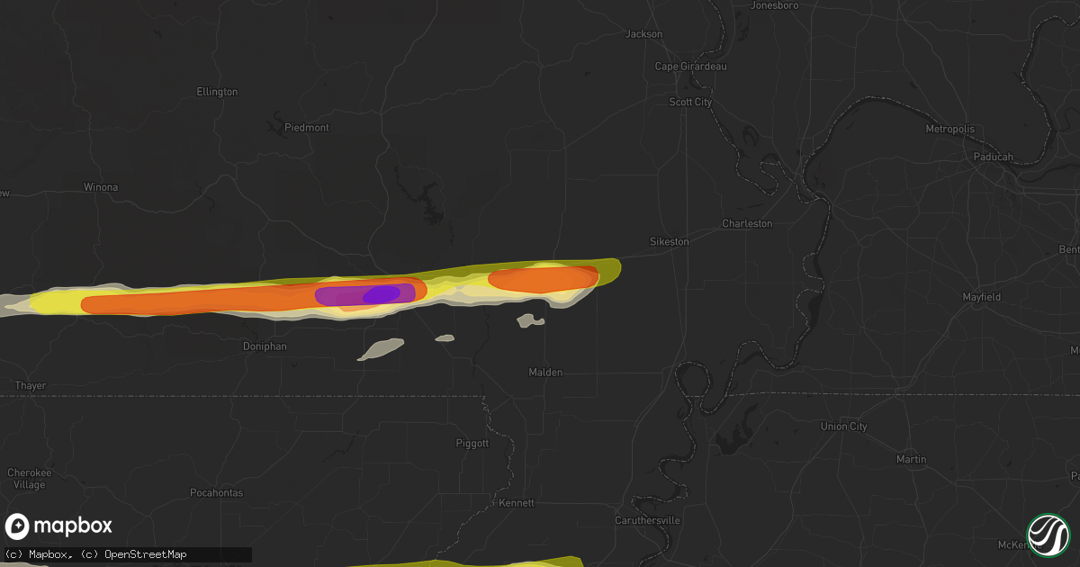 Hail map in Dexter, MO on April 3, 2018