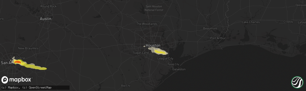 Hail map in Houston, TX on April 3, 2018