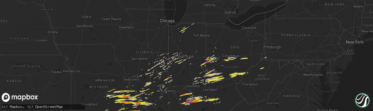 Hail map in Indiana on April 3, 2018