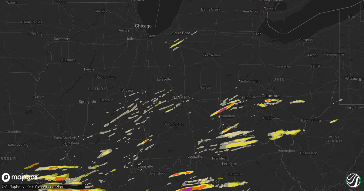 Hail map in Indiana on April 3, 2018