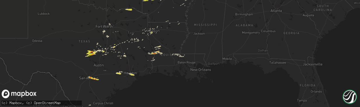 Hail map in Louisiana on April 3, 2018