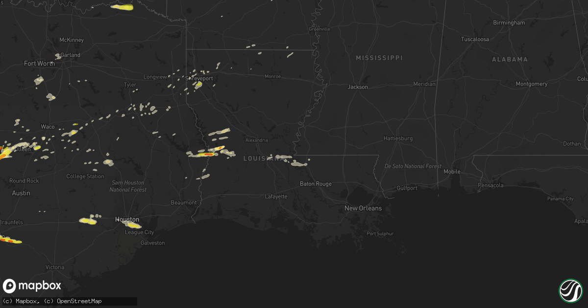 Hail map in Louisiana on April 3, 2018