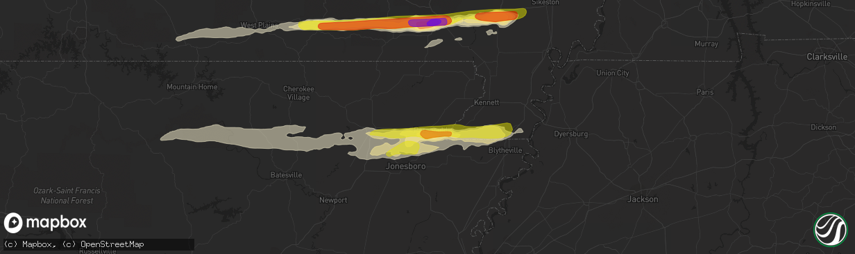 Hail map in Paragould, AR on April 3, 2018