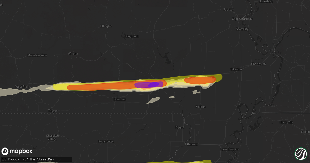 Hail map in Poplar Bluff, MO on April 3, 2018