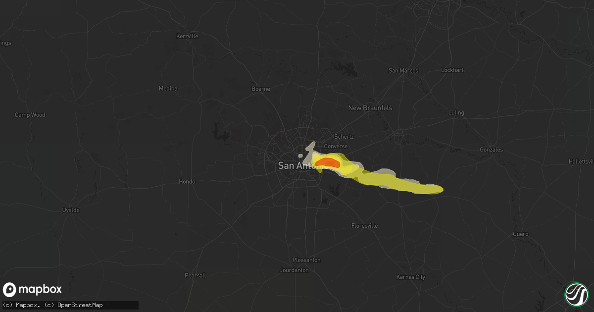 Hail map in San Antonio, TX on April 3, 2018