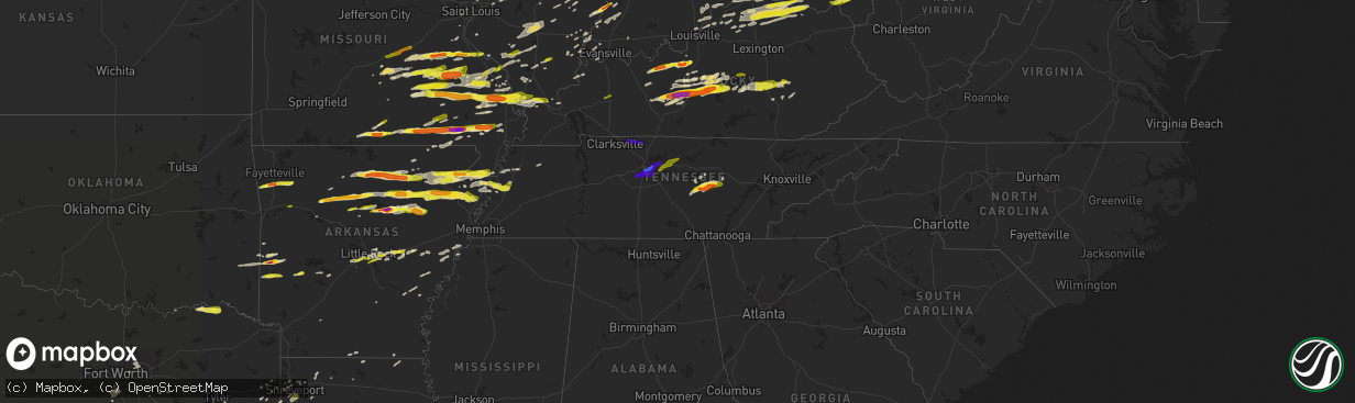 Hail map in Tennessee on April 3, 2018