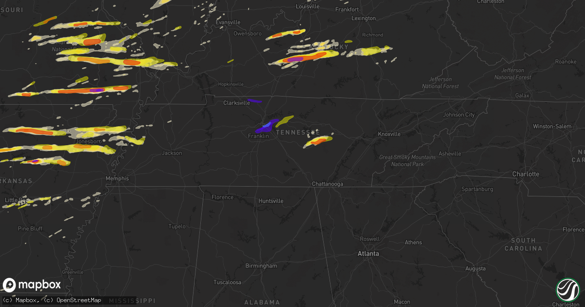 Hail map in Tennessee on April 3, 2018
