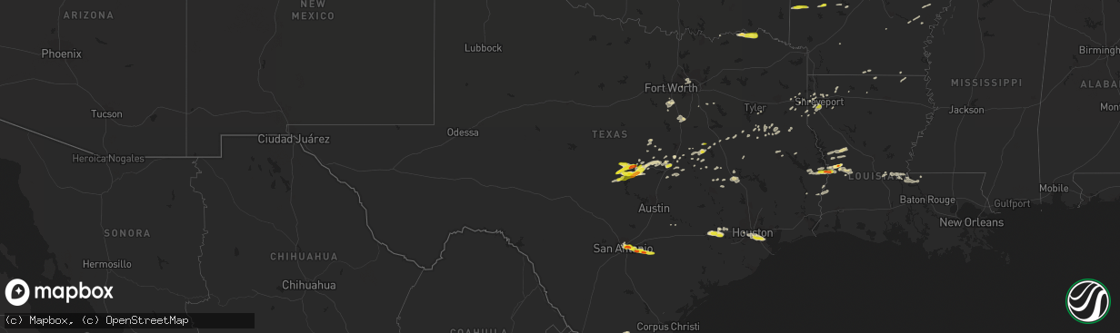 Hail map in Texas on April 3, 2018