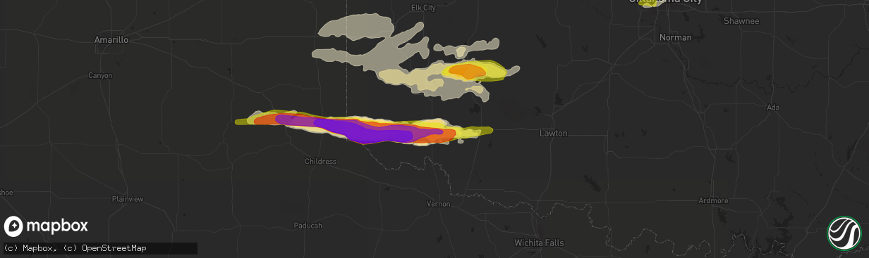 Hail map in Altus, OK on April 3, 2019