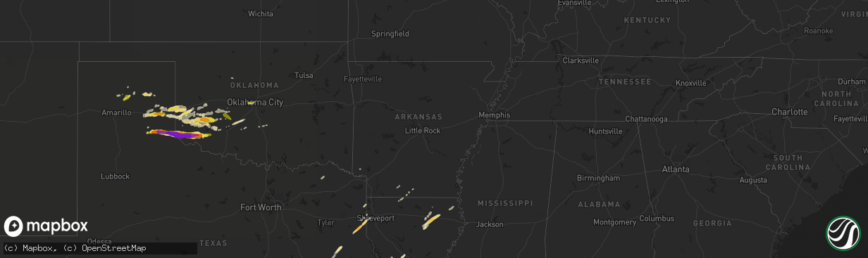 Hail map in Arkansas on April 3, 2019