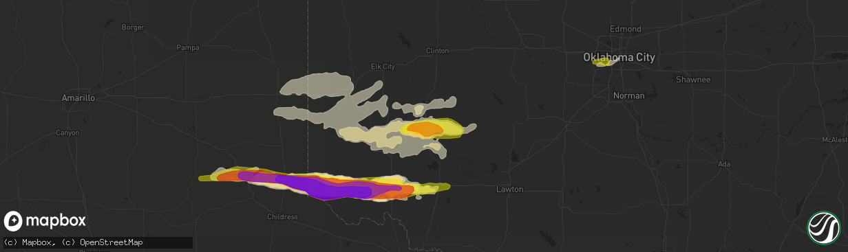 Hail map in Hobart, OK on April 3, 2019