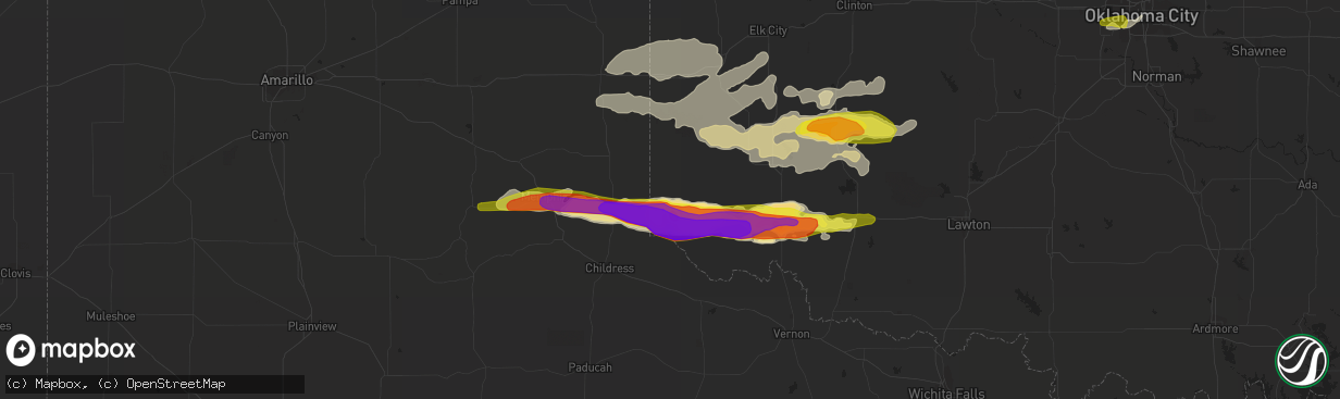 Hail map in Hollis, OK on April 3, 2019