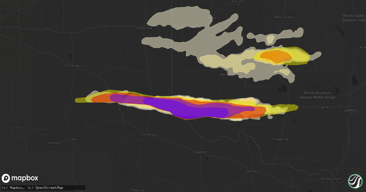 Hail map in Hollis, OK on April 3, 2019