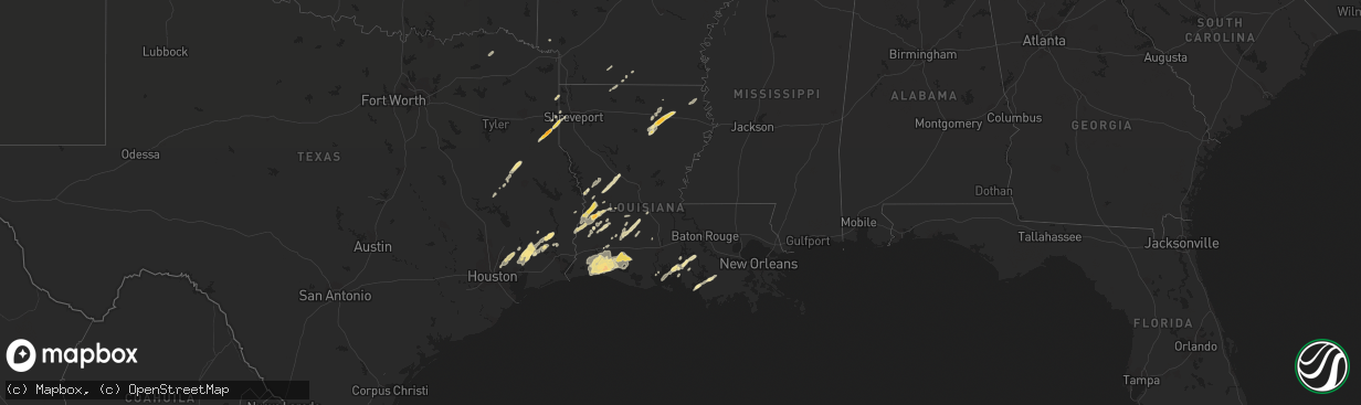 Hail map in Louisiana on April 3, 2019