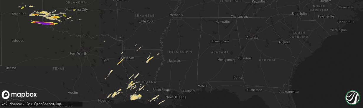 Hail map in Mississippi on April 3, 2019